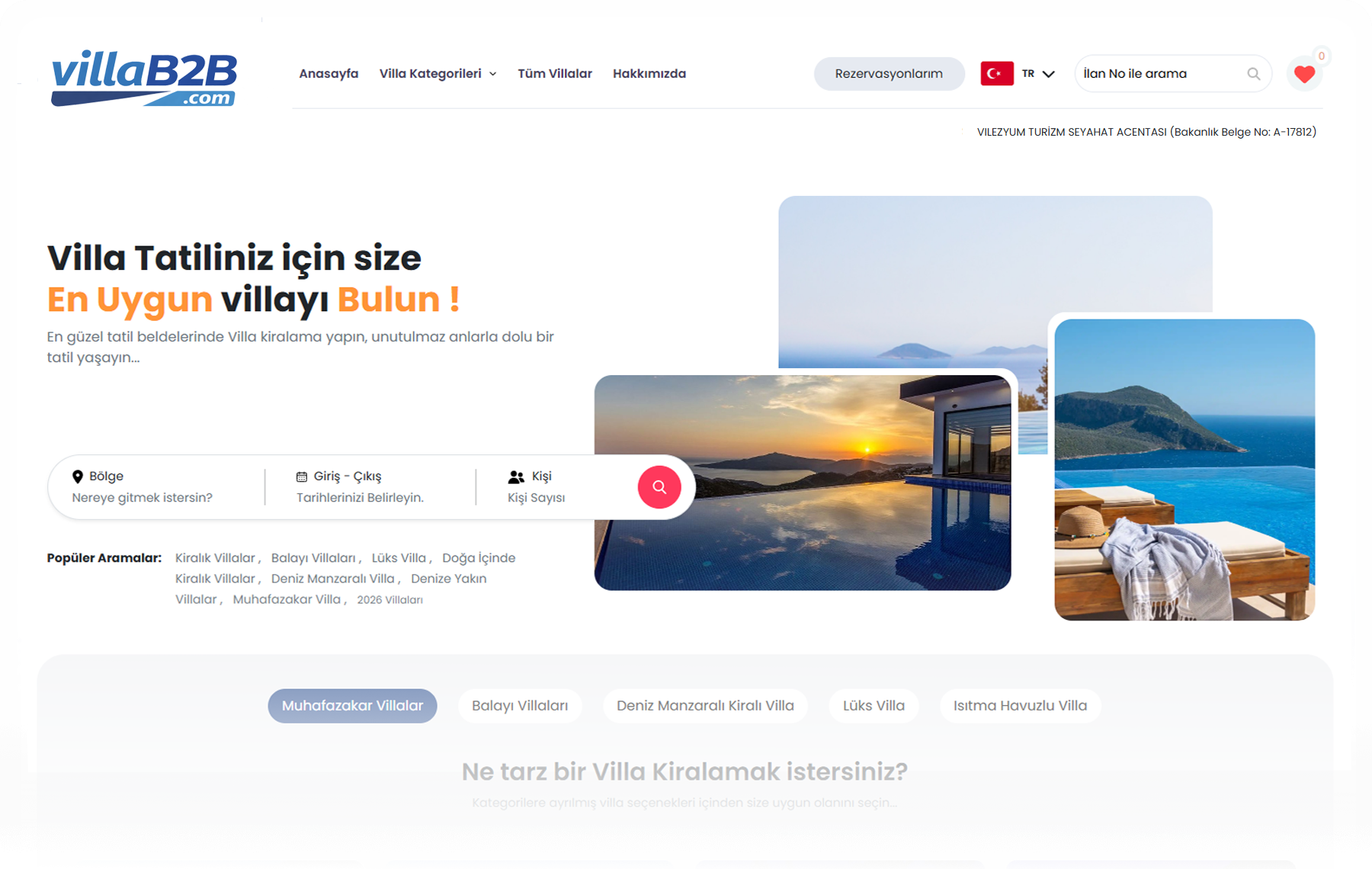 Villab2B rezervasyon paneli